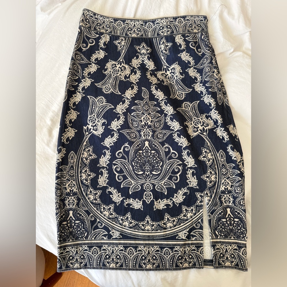 Anthropologie Navy and Cream Paisley Skirt